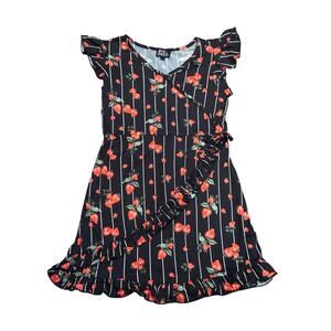 Girls' Lilt Faux Wrap Dress Black Red Strawberries Size Med, 7/8, EUC